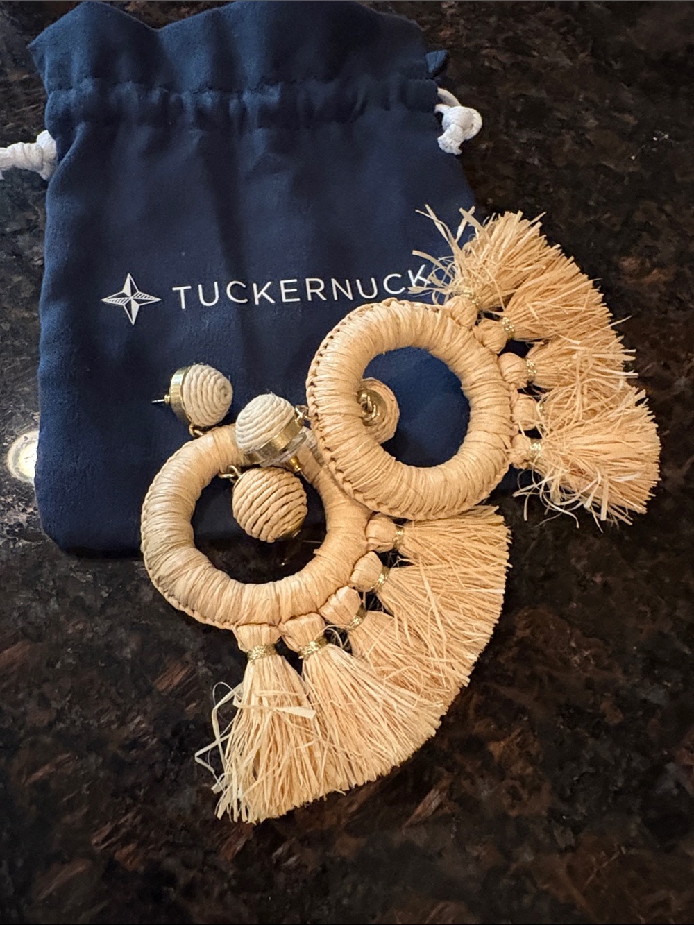 Tuckernuck Natural Raffia Fringe Hoop Earrings